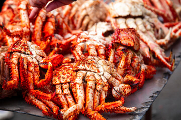 red sea ocean king crabs on the counter at the market © karyakinvitaliy