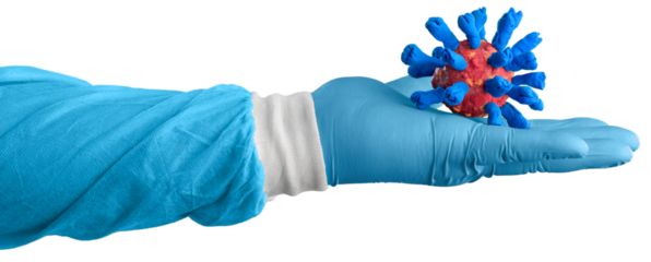 COVID  vaccine vial for prevention, doctor hand with virus molecule