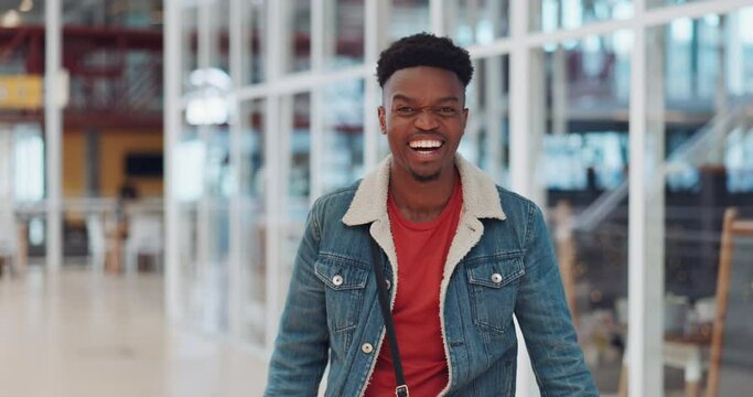 Thumbs up, black man and celebrate success in trendy startup, marketing agency and motivation for winning, goals and agreement. Happy worker, hipster and guy thumb up in support, trust and hand emoji