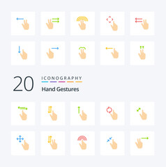 Fototapeta na wymiar 20 Hand Gestures Flat Color icon Pack like refresh finger up hand gesture