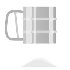 Mug for flour from stainless steel. Vector flat illustration of a sieve for sifting flour. Minimalistic icon in cartoon style. Baking feathers, cakes and bread. Kitchen appliance for baking.