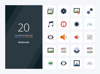 20 Multimedia Flat Color icon for presentation