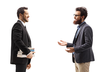 Two male teachers standing and talking