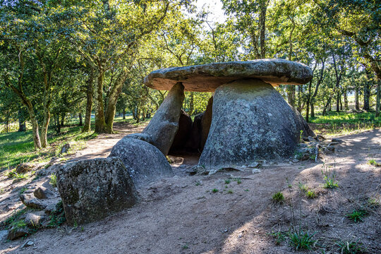 Prehistoric megalithic Dolmen de Axeitos at Riveira, Rias Baixas, Coruna, Galicia, Spain