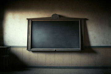 An old empty blackboard hanging in a classroom wall, generative ai