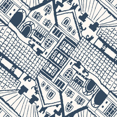 Seamless pattern with  town  houses.