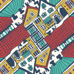 Seamless pattern with  town  houses.