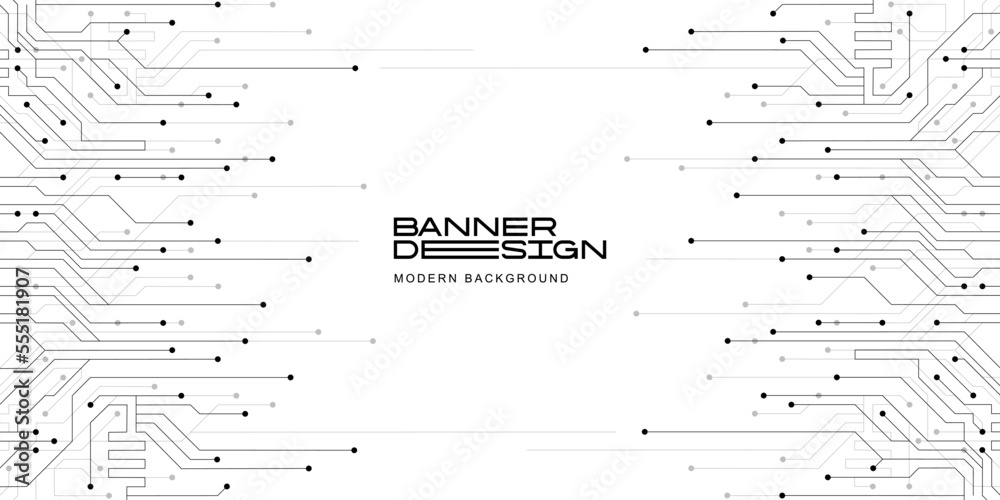 Poster Abstract Printed Circuit Board background. Futuristic frame for banner, print and copy space. Minimalist design in modern technology style