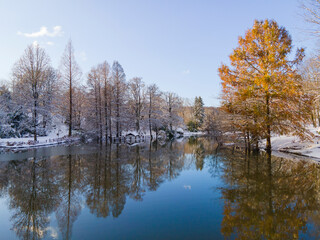 Fototapeta premium Winter Season in the Ataturk Arboretum Drone Video, Sariyer Istanbul, Turkey