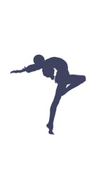 Silhouette of a gymnast with a ball, roll, bend in the back