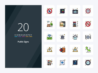 Fototapeta na wymiar 20 Public Signs line Filled icon for presentation