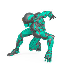Obraz premium super hero is doing a dynamic comic pose in an exosuit