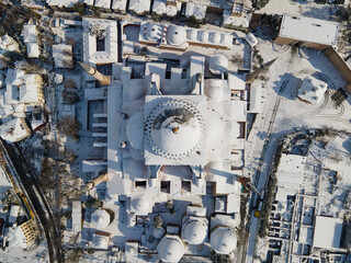 Hagia Sophia (Ayasofya) Mosque Drone Photo in the Winter Season, Sultanahmet Square Fatih, Istanbul Turkey