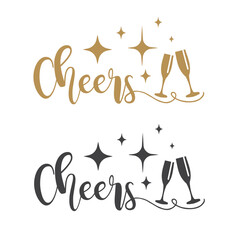 Two glasses of champagne. Merry Christmas, Happy New Year and Valentine's Day, design element.