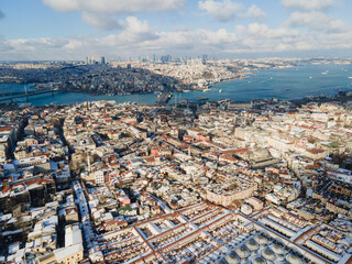 Grand Bazaar (Kapalicarsi) Domes in the Snow Drone Photo, 