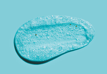 blue scrub swatch, cosmetic textures, skincare product smear, body peeling, face wash