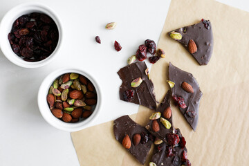 Chocolate bark with nuts and cherries