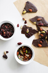 Chocolate bark with nuts and cherries