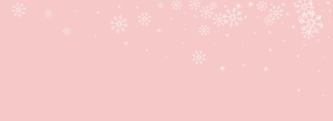 White Snowfall Vector Panoramic Pink Background.