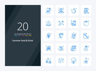 Fototapeta na wymiar 20 Summer Food Drink Blue Color icon for presentation