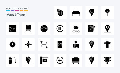 25 Maps  Travel Solid Glyph icon pack