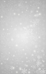 Fototapeta na wymiar White Snow Vector Grey Background. Sky Snowfall