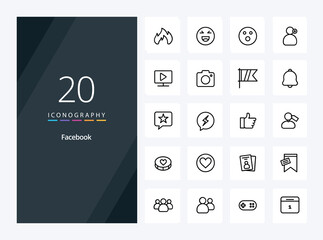 Fototapeta na wymiar 20 Facebook Outline icon for presentation