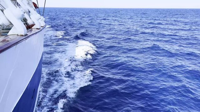 The fast-moving ship on the Mediterranean sea