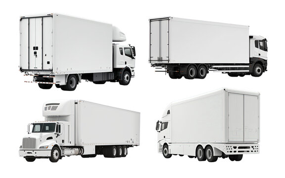 White Truck Side View and Back View, Pickup Truck or Shipping Truck on Transparent Background 