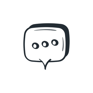Speech Bubbles Symbol For Chat On Social Media Icon Isolated Background. Comments Thread Mention Or User Chat With Social Media Doodle Drawing. Hand Drawn Speech Bubbles Icon Vector With Shadow Illust