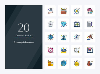 Fototapeta na wymiar 20 Economy And Business line Filled icon for presentation