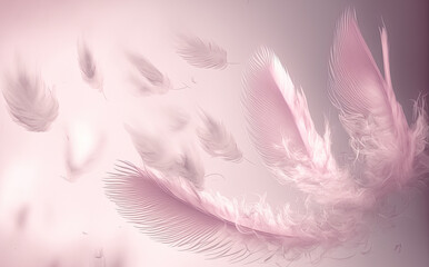 Soft pink feathers texture background. Flying pink bird or angel feathers. digital art	