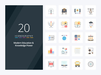 20 Modern Education And Knowledge Power Flat Color icon for presentation