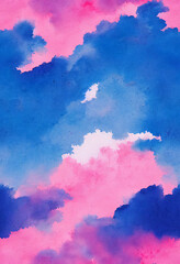 Blue and pink beautiful clouds watercolor background Generative AI