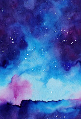 Fototapeta premium Blue focused galaxy watercolor background design Generative AI