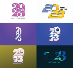 Big Set of 2023 Happy New Year logo text design 2023 number design template