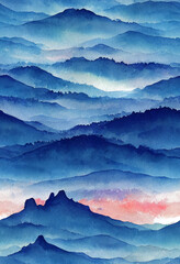 Blue mountains watercolor background design Generative AI