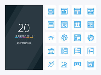 Fototapeta na wymiar 20 User Interface Blue Color icon for presentation