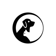 Circle dog and cat animal vector logo . icon logo . silhouette logo 