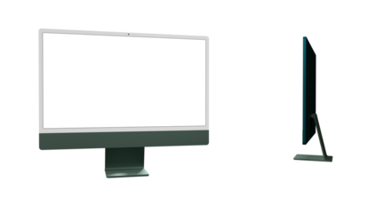 Realistic 3D Computer, with a white screen, isolated on a background