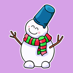 Cute Christmas snowman, vector design element, hand drawn