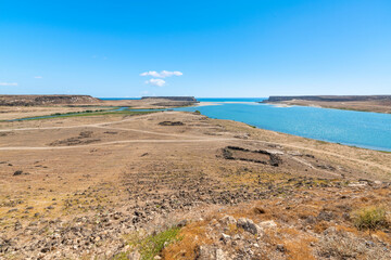 The Khor Rori estuary lagoon along the coast of the Arabian Sea, site of the ancient frankincense trade city of Sumhuram near Taqah Oman.