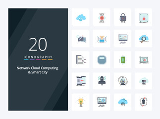 Fototapeta na wymiar 20 Network Cloud Computing And Smart City Flat Color icon for presentation