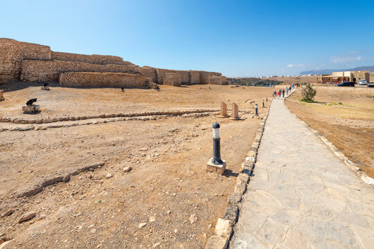The ruins of the ancient 3rd Century BC fortified port city of Sumhuram, an import harbor for frankincense trade, at Khor Rori, or Khawr Rawri lagoon in the Dhofar region of Oman.