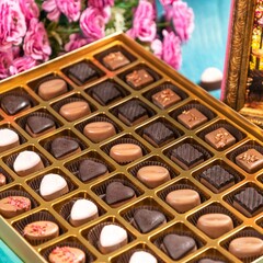 box of chocolate, dark chocolate, premium chocolate, belgian, bonbon, assortment, cocoa, in a row, confectionery, candy, sweet, gift, chocolate, luxury, variation, many, box, dessert, food, white choc