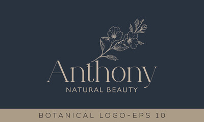 Botanical Floral element Hand Drawn Logo with Wild Flower and Leaves. Logo for spa and beauty salon, boutique, organic shop, weddings, floral design, interior, photography, jewelry, and cosmetics.