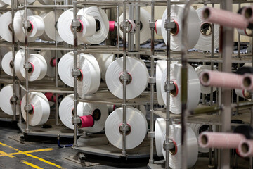 Polyester, synthetic fibers, spinning production line textile factories and spinning machinery and equipment manufacturing companies. clothing industry. textile production