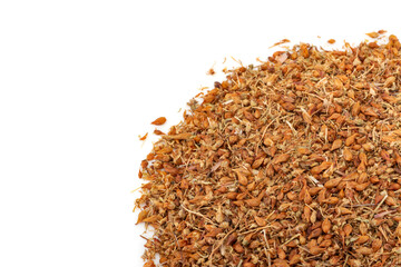 Dried hypericum perforatum on a white background