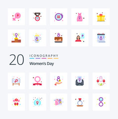 20 Womens Day Flat Color icon Pack like happy feminist email feminism chat