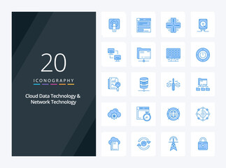 Fototapeta na wymiar 20 Cloud Data Technology And Network Technology Blue Color icon for presentation